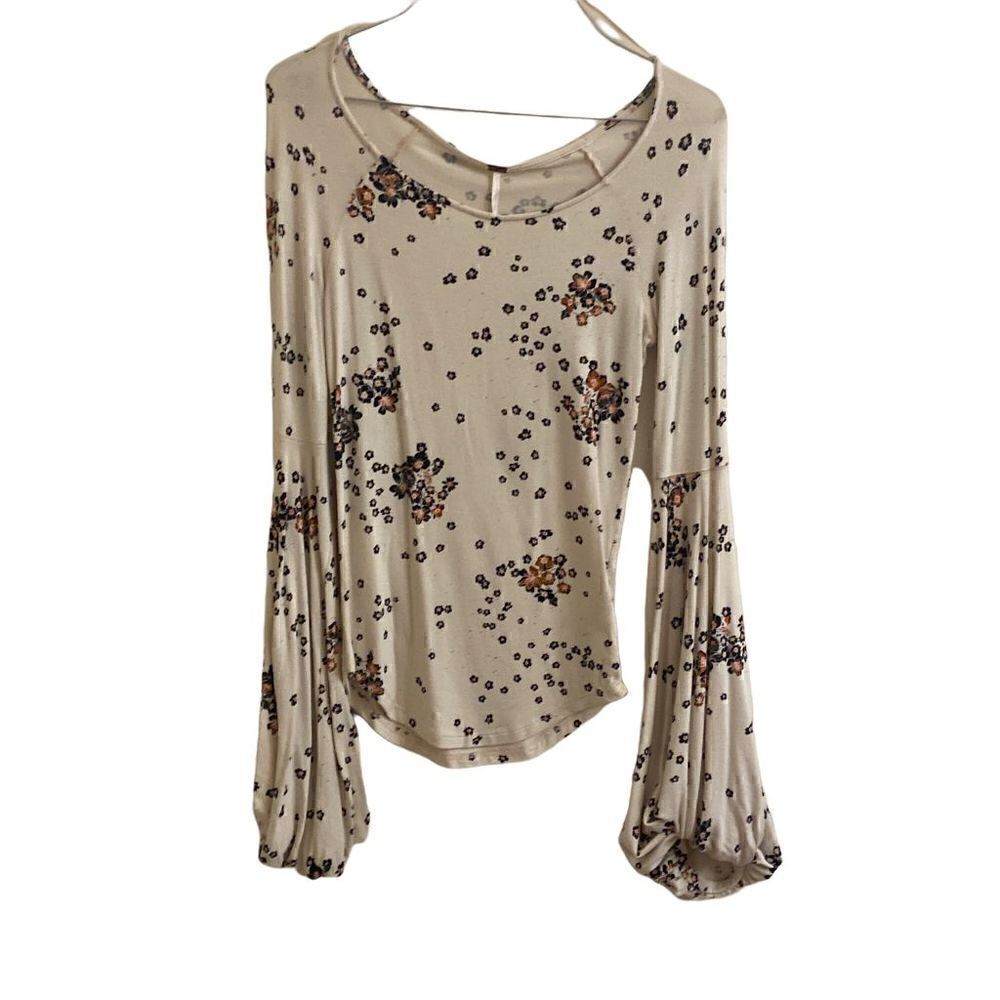 Free People To The Tropics Floral Top Puff Sleeves Ivory Small